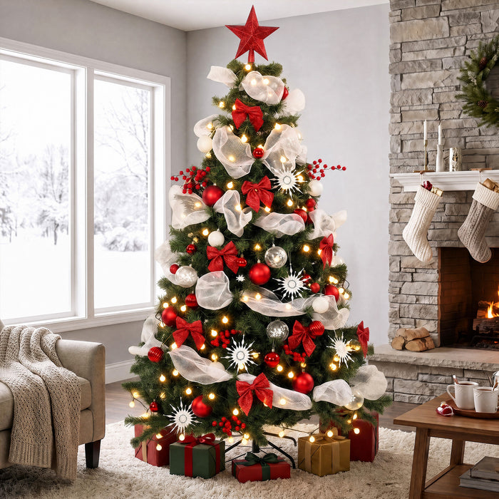 HOMCOM 6ft Prelit Chri stmas Tree Spruce with 8 Modes, 800 Tips, 200 LEDs