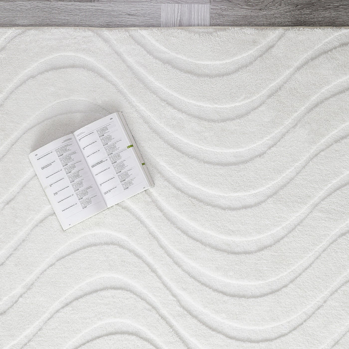 Pearl White Waves Washable Shag Area Rug 8'x10' Indoor Area Rug