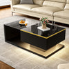 Maxwell High-Gloss 39.4" Long Coffee Table with Glass and LED Effect,Black | Maxwell Table Basse Haute Brillance de 39,4" avec Verre et Effet LED, Noir
