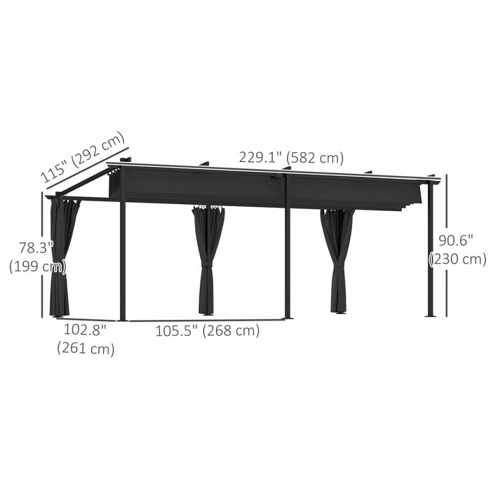 Outsunny 10' X 20' Metal Pergola With Retractable Canopy And Sidewalls