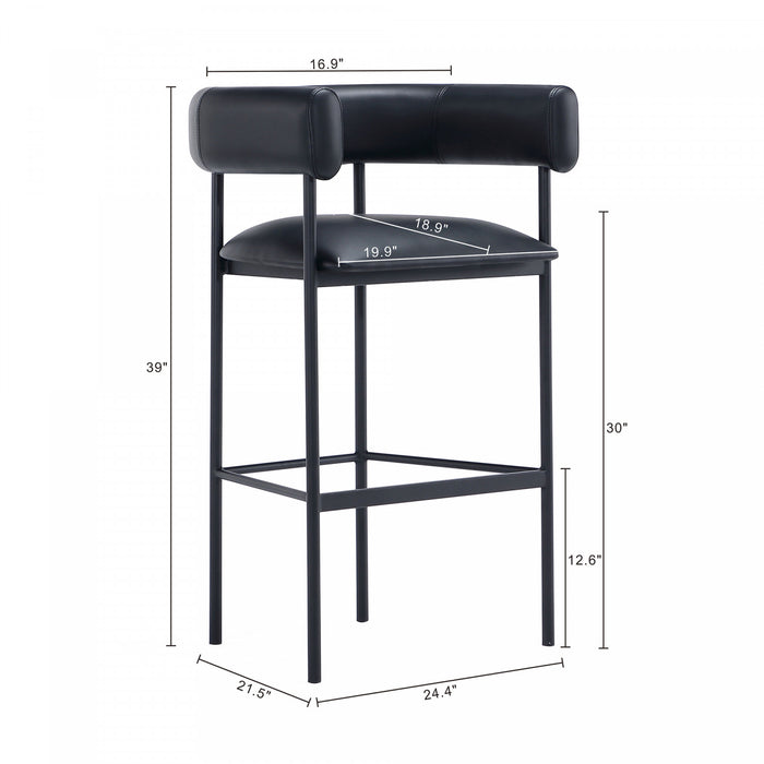 Onda Contemporary Vegan Leather Metal Upholstered Barstool in Black