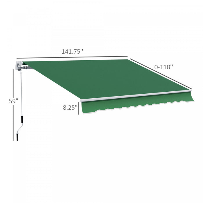 Outsunny Retractable Awning Manual Sun Shade Shelter Green