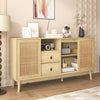 Oliver 61" Sideboard Cabinet with Rattan Sliding Doors and Drawers,Natural Accent Cabinet | Oliver 61" Buffet avec Portes Coulissantes en Rattan et Tiroirs, Naturel