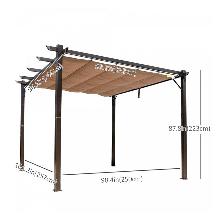 Outsunny 10' X 10' Outdoor Retractable Pergola Canopy, Aluminium Gazebo, Grape Trellis Sunshade Shelter For Backyard, Deck, Garden, Brown Frame