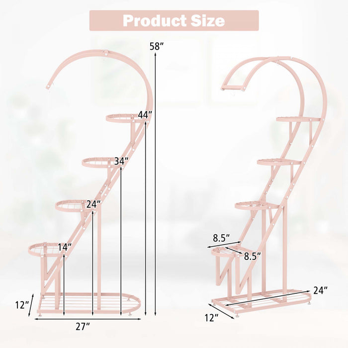 Costway 5 Tier Metal Plant Stand Heart-shaped Shelf With Hanging Hook For Multiple Plants Pink & Blue