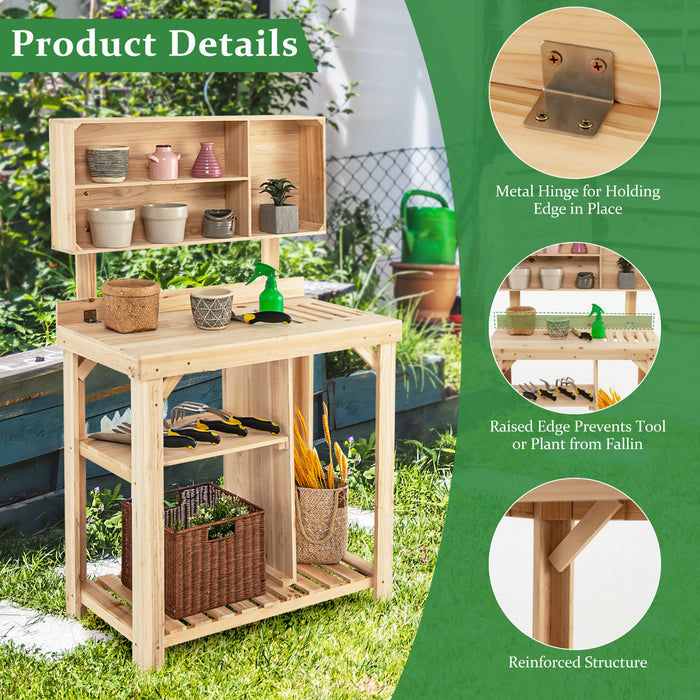 Costway Garden Potting Table Outdoor Potting Bench Wooden Workstation W/storage Shelf