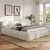 Aiden Platform Bed with Supportive Upholstered Frame in Boucle Fabric,King Size,White King Bed  | Lit plateforme Aiden avec cadre rembourre de soutien en tissu boucle, taille King, blanc
