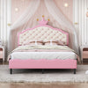 Lily Lovely Crown Fantasy Princess Bed with Tufted PU Leather Headboard,Full Size Full Bed | Lily Lit de Princesse Fantaisie Couronne Elegante avec Tete de Lit en Cuir PU Capitonne, Taille Double