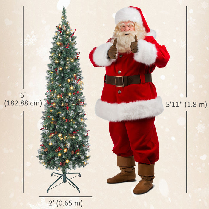 HOMCOM 6 ft Prelit Pencil Christmas Tree with Silver Glitter, Xmas Tree