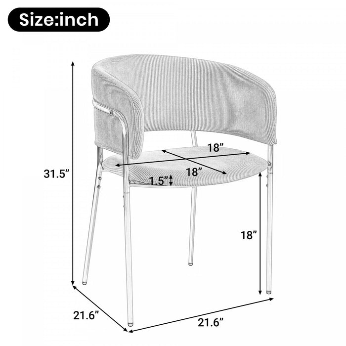 Ethan Set of 2 Modern Corduroy Upholstery Side Chair with Angled Legs and Adjustable Feet,Grey Dining Chair