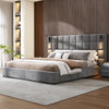 Ethan Velvet Platform Bed with Grid Headboard and USB Ports,Queen Size - Grey | Lit Ethan en Velours a Plateforme avec Tete de Lit a Motif Grille et Ports USB, Taille Queen - Gris