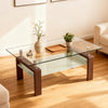 Liam Modern Rectangle Clear Tempered Glass Coffee Table,Walnut | Table basse moderne rectangulaire en verre trempe transparent Liam, finition noyer