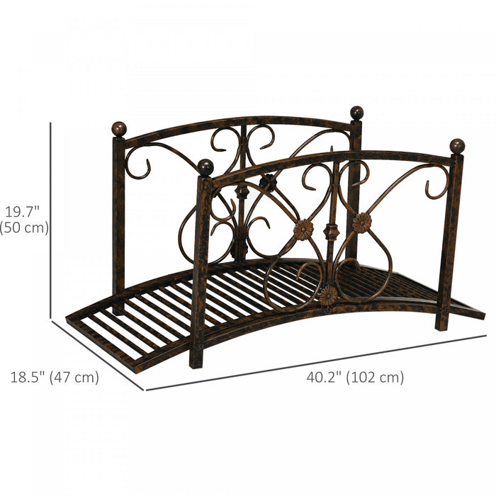 Outsunny Garden Bridge 3.3', Floral Pond Bridge With Safety Railings Brown
