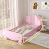 Qaba Twin Bed Frame, Platform Bed with Bear Shaped Headboard & Footboard, Slats Support, No Box Spring Needed, Mattress Not Included, for Boys, Girls, Pink