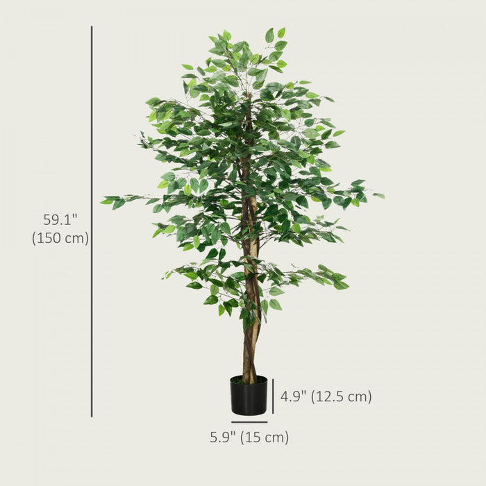 HOMCOM 5ft Artificial Trees Ficus, Decorative Fake Plant for Home Decor