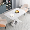 Liam Modern Rectangle Stretchable Dining Table with X-Shape Legs and Metal Base,White | Liam Table a manger rectangulaire moderne extensible avec pieds en X et base en metal, blanc