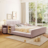 Lily Velvet Upholstered Grounded Bed with Desk and Stool,Full Size,Pink Full Bed  | Lit Lily en velours rembourre avec bureau et tabouret, taille Full, rose