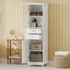 Jamie 63" Pine Wood Tall Bathroom Storage Cabinet With Adjustable Shelves And Glass Doors - White | Jamie Armoire Haute De Salle De Bain 63" En Bois De Pin Avec Etageres Reglables Et Portes Vitrees - Blanche