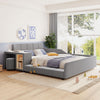Lily Velvet Upholstered Grounded Bed with Desk and Stool,Full Size,Grey Full Bed  | Lit Lily en velours rembourre avec bureau et tabouret, taille Full, gris