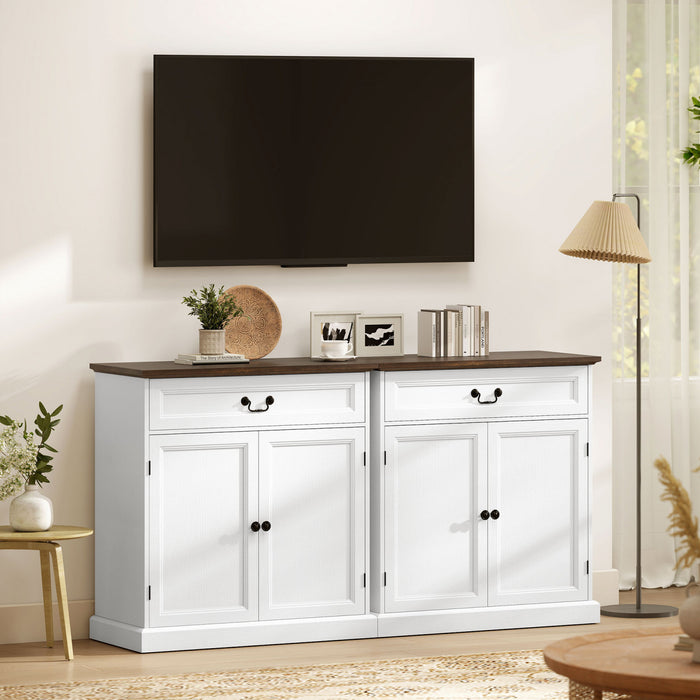 HOMCOM Buffet Cabinet 32\" Farmhouse Sideboard with Thick Top Drawer White