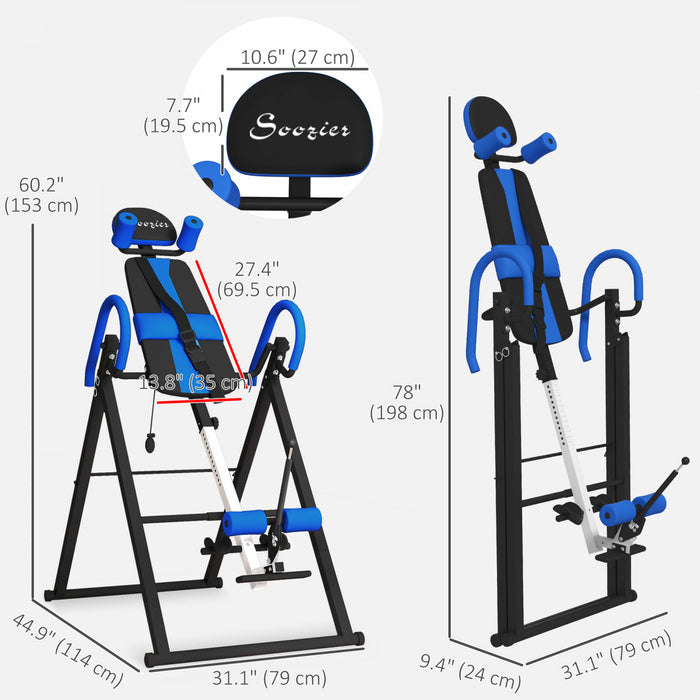 Soozier Adjustable Inversion Table, Folding Inversion Machine with Safety Belt, Waist Pad, 20°/40°/60° Handstand Stretcher Machine for Stress Relief and Fitness