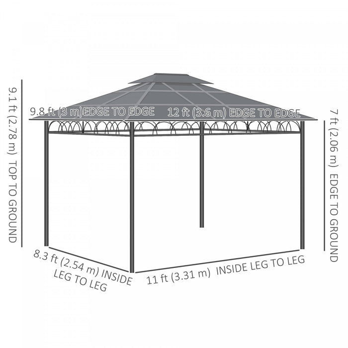 Outsunny 10' X 12' Double roof Hardtop Gazebo With Nettings curtains Khaki