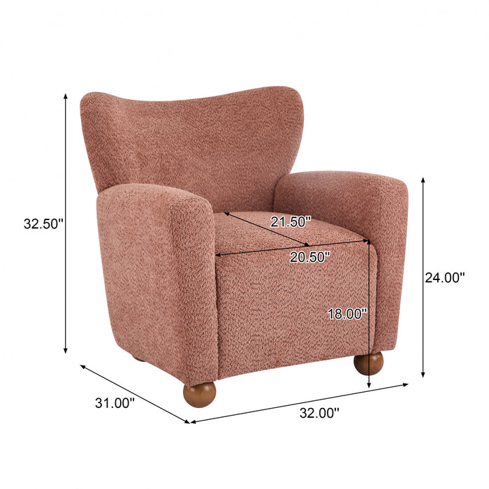 Wingate Cozy Wingback Armchair with Premium Fabric and Solid Wood Legs, Coral, Teak