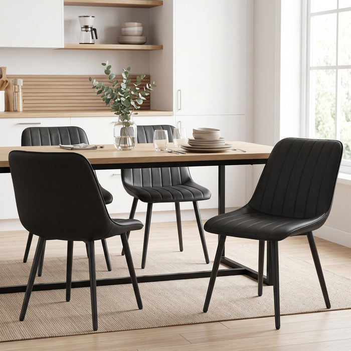HOMCOM Dining Chairs Set of 4, Modern Faux Leather Kitchen Chairs, Black