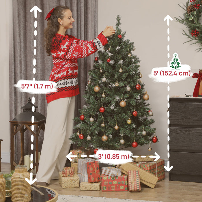 HOMCOM 5ft Frosted Christmas Tree with Dual Colour, Full Spruce Xmas Tree