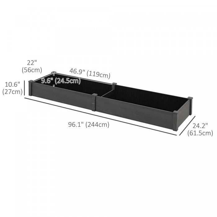 Outsunny Wooden Raised Garden Bed With 2 Planter Box, Fabric Liner