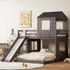 Marico Twin Over Solid Wood Full Bunk Bed With Slide, Playhouse Design - Antique Grey | Lit Superpose Marico En Bois Massif, Taille Simple En Haut Et Double En Bas, Avec Toboggan, Design Maison De Jeu - Gris Antique