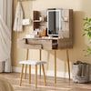 Isabella 4-Drawer Vanity Table Set with LED Mirror and Metal Legs,Yellow Brown Mirror Cabinet  | Isabella Ensemble de coiffeuse 4 tiroirs avec miroir LED et pieds en metal, Brun Jaune