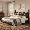 Emma Faux Leather Platform Bed Frame with Headboard,Queen Size,Dark Brown Queen Bed  | Cadre de lit plateforme en simili cuir Emma avec tete de lit, taille Queen, marron fonce