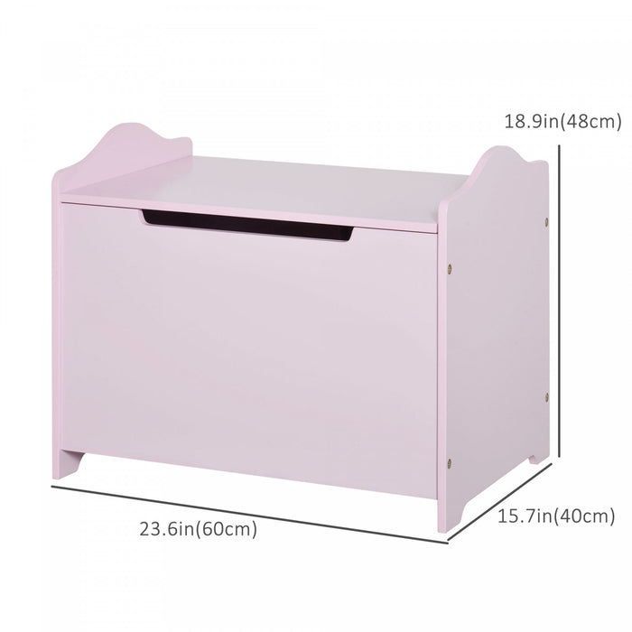 Qaba Kids Wooden Toy Storage Box Organizer Chest With Magnetic Hinge, Large Chest Space, & Groove Handle, Pink