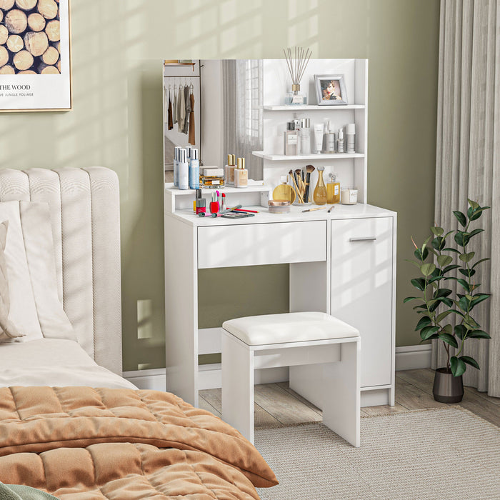 HOMCOM Vanity Desk with Mirror and Stool Makeup Vanity for Bedroom White