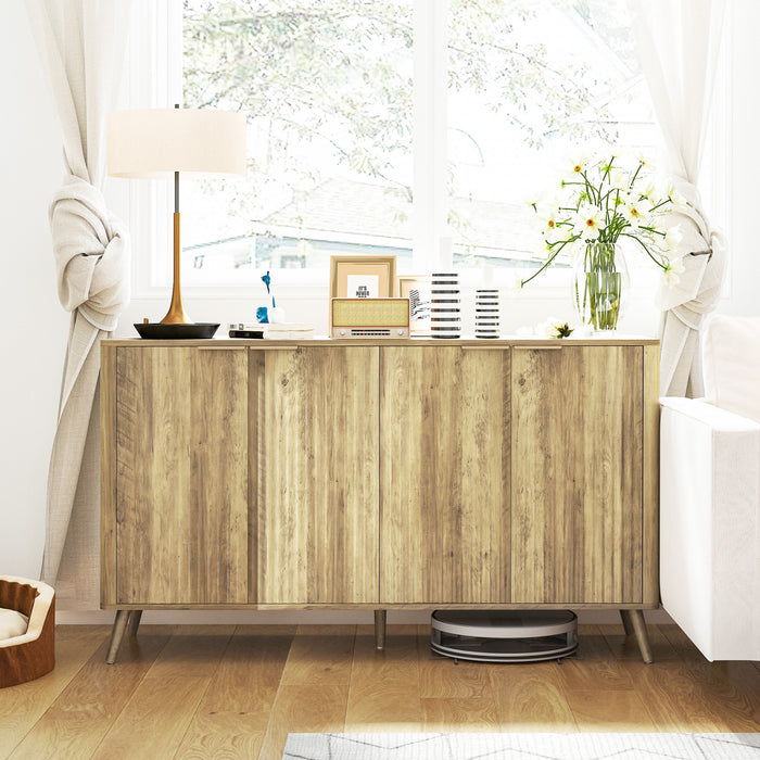 HOMCOM 55\" Modern Sideboard Buffet Cabinet with Storage 4 Fluted Doors Oak