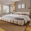Eleanor Elegant Chenille Upholstered Bed with Checkerboard Design,King Size,Beige King Bed  | Eleanor Lit elegant avec revetement en chenille et design a damier, Taille King, Beige