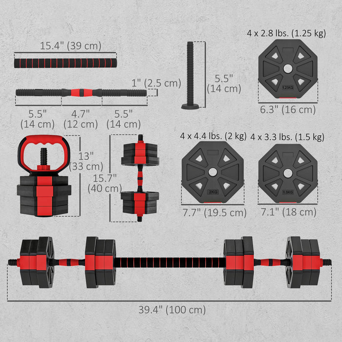 Soozier 6-in-1 Adjustable Dumbbell Set, 44lbs Free Weights Set, Red