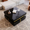 Ava High-Gloss Coffee Table with Storage Drawers and Gold Accents,Black | Ava Table Basse a Fini Haute Brillance avec Tiroirs de Rangement et Accents Dores, Noir