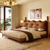 Emma Faux Leather Platform Bed Frame with Headboard,Queen Size,Brown Queen Bed  | Cadre de lit plateforme en simili cuir Emma avec tete de lit, taille Queen, marron