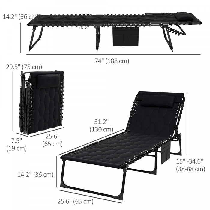 Outsunny Folding Chaise Lounge, Padded Reclining Tanning Chair, Black