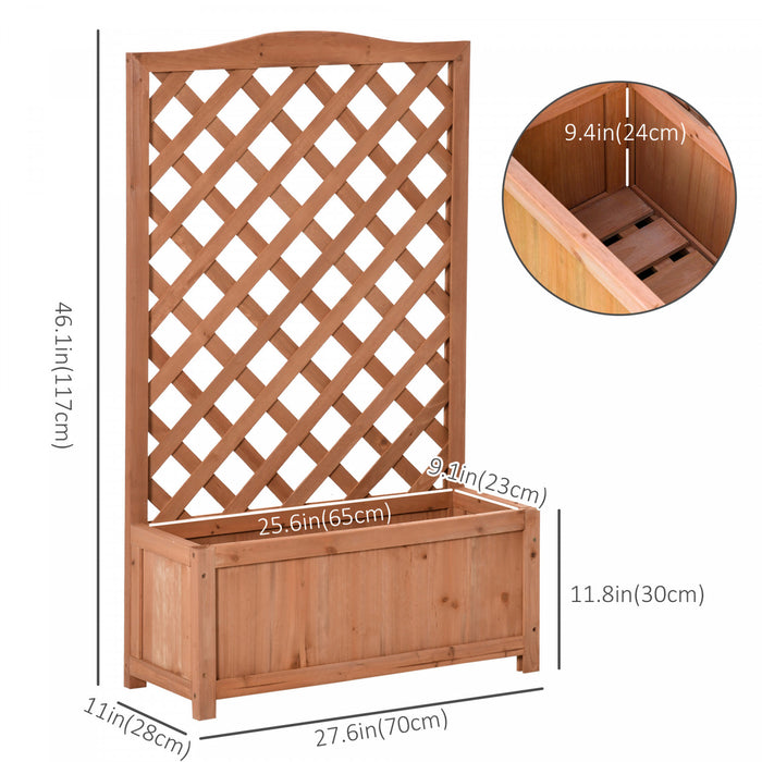 Outsunny 28\" X 11\" X 46\" Raised Garden Bed Wood Planter With Trellis For Vine Climbing, To Grow Vegetables, Herbs, And Flowers For Backyard, Patio, Brown