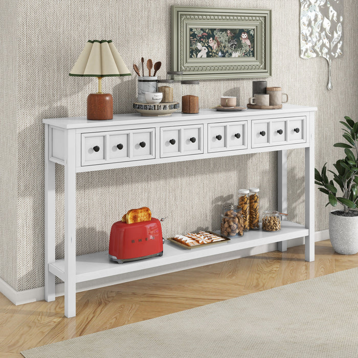 Michael Solid Wood Console Table For Entryway With Storage Drawers And Bottom Shelf - White