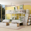 Claire Solid Wood Twin Triple Bunk Bed With Drawers And Guardrails - White | Lit Superpose Triple Simple Claire En Bois Massif Avec Tiroirs Et Barrieres De Securite - Blanc