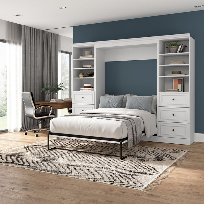 Bestar Versatile Full Murphy Bed Closet Organizers with Drawers (109 W) - White
