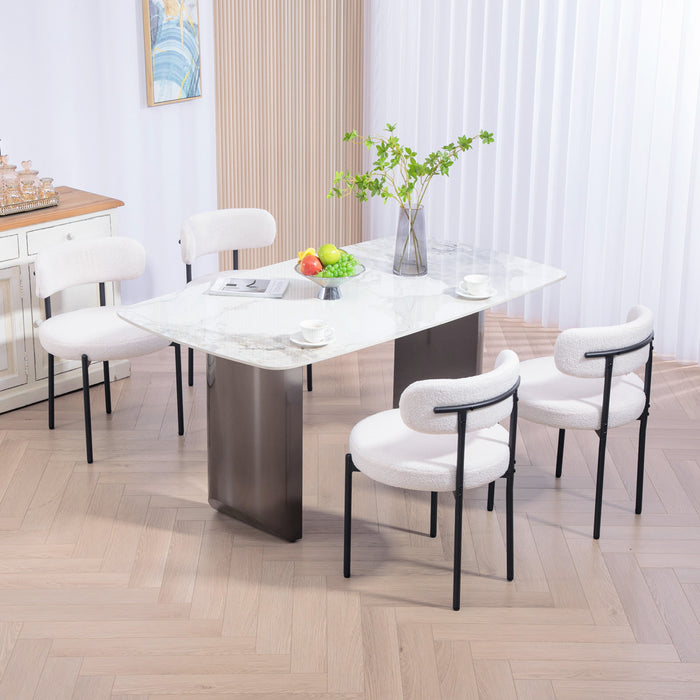 HOMCOM Dining Chairs Set of 4 Kitchen Chairs with Steel Legs, Cream White