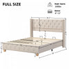 Haley Linen Upholstered Platform Bed with Classic Wingback Headboard and Diamond Tufted Upholstery,Full Size,Beige Full Bed  | Lit plateforme en lin Haley avec tete de lit a ailes classiques et capitonnage en diamant, taille Full, beige