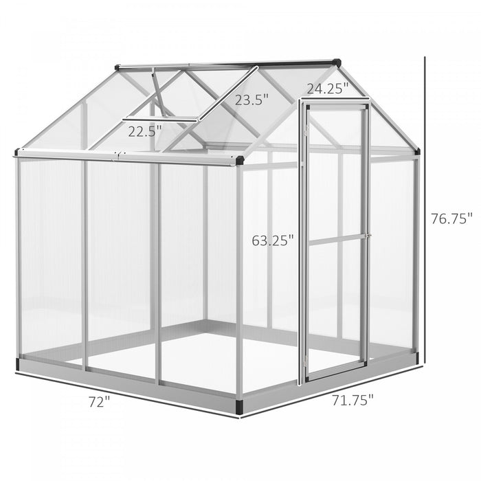 Outsunny 6' X 6' X 6.4' Walk-in Garden Greenhouse Polycarbonate Panels Plants Flower Growth Shed Cold Frame Outdoor Portable Warm House Aluminum Frame