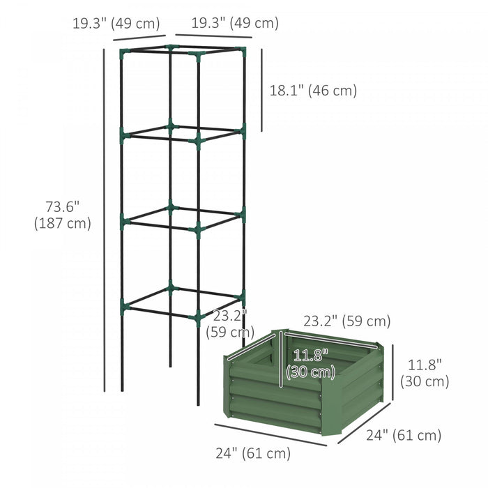 Outsunny Galvanized Raised Garden Bed With 4-tier Trellis Tomato Cage Green