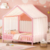 Paul Montessori Floor Bed with Canopy and High Railings,Full Size, Pink Full Bed | Paul Lit Montessori au sol avec baldaquin et barrieres hautes, Taille Double, Rose